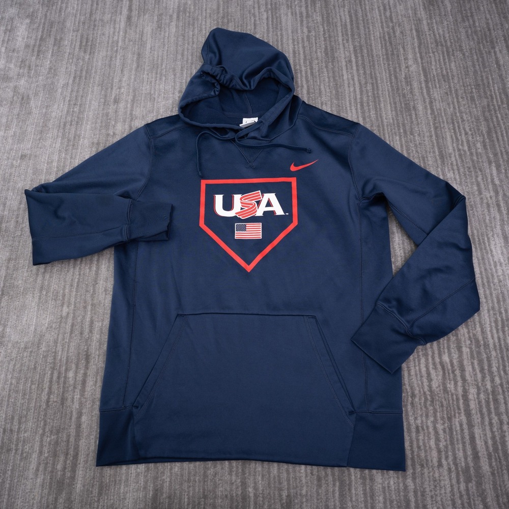 Nike Hoodie Mens Medium Blue Excellent USA Baseball Therma-FIT Pullover